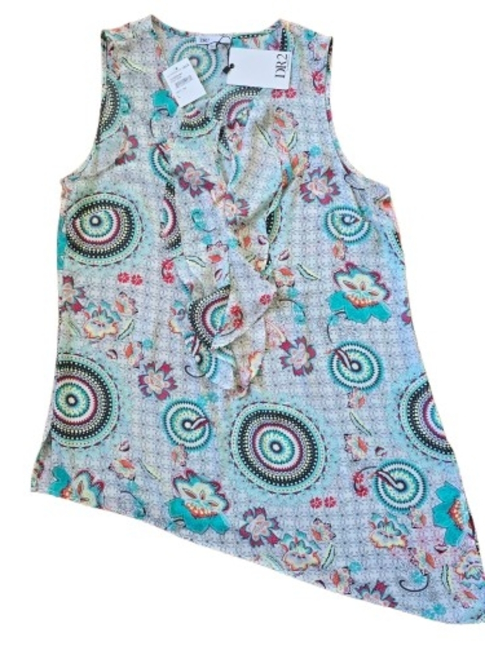 DR2 Asymmetrical Mandala Floral Sleeveless Blouse Top NWT Large